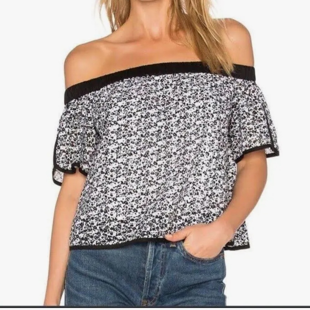 Rag & Bone Flavia Black and White Eyelet Off the Shoulder Top